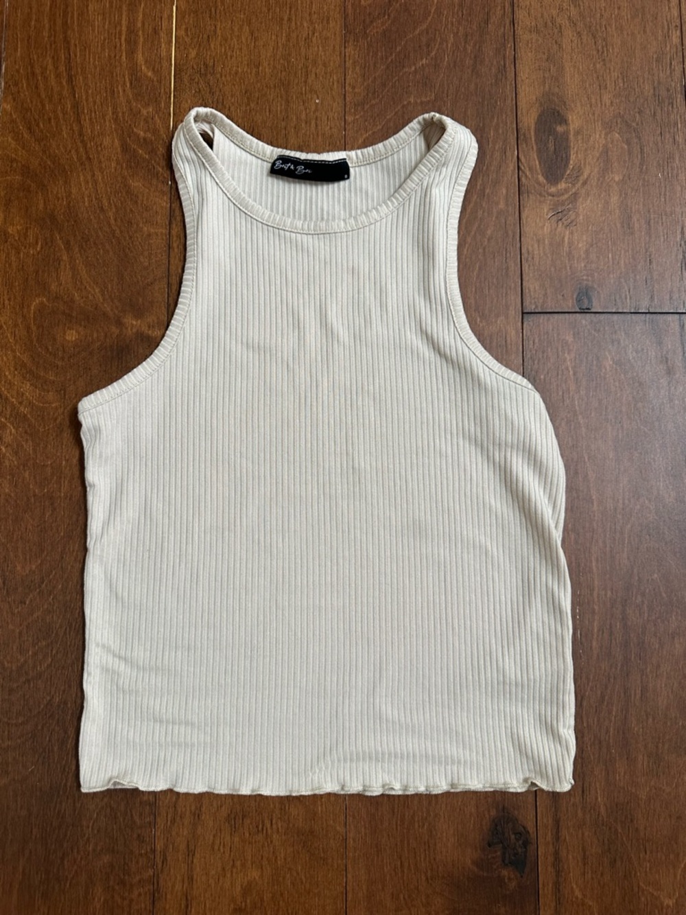 Brit & Bri Cream Ribbed High-Neck Tank